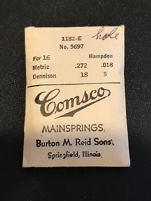 Comsco Mainspring #1182E For 16s Hampden Factory No. 5696 - Steel • $12.50