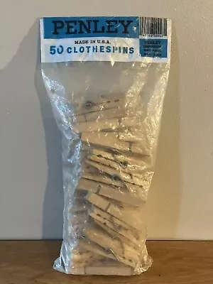 NOS Vintage 50 Penley Wooden Spring Clothespins - Made In USA • $19.95