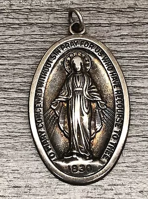 Sterling Silver Saint Mary Prayer Large Medal Pendant 1 3/4  X 1  9.88g • $29