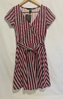 Rebel Sugar Dress Red And White Striped Dress With Tie Front Waist Size M NWT • $12.99