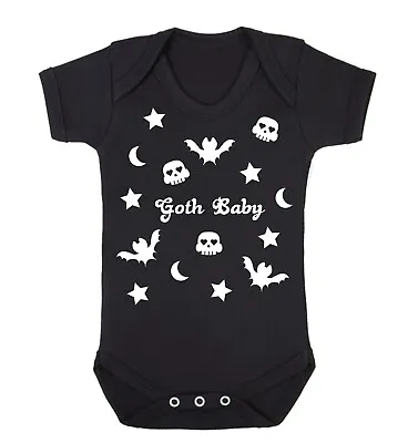 Goth Baby Stars Bats Skulls Moons Rock Baby Vest   • £8.95