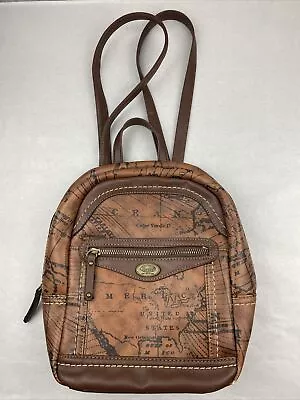 BOC Brown Vegan Leather Backpack Purse Map EUC Academia Y2k Born Of Concept • $24.99