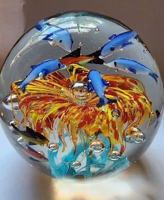 Vintage Murano Glass Aquarium Ball With Dolphin And Anemone Fish • $175