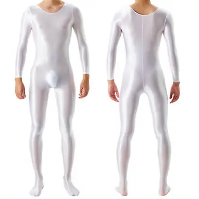 Mens Long Sleeve Bodysuit Shiny Glossy Romper Lingerie Wet Look Jumpsuit Catsuit • £19.43