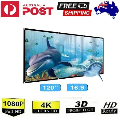 $32.99 • Buy 120  Foldable Projector Screen 16:9 Outdoor Home 1080P 3D Movie Cinema Party AU