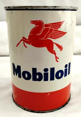 Vintage MOBILOIL Outboard SAE 30 1 Quart Metal Oil Can Pegasus 8-1313Y * Full • $100