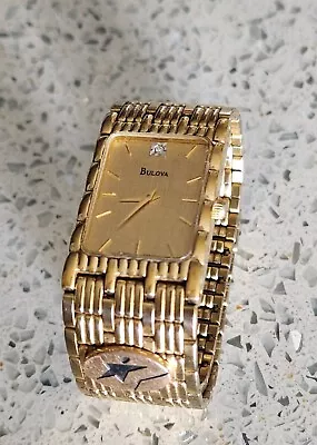 Vintage Bulova T6 Diamond Mens Watch 1996 Gold Tone Tank Smooth 97DO5 Aramark • $74