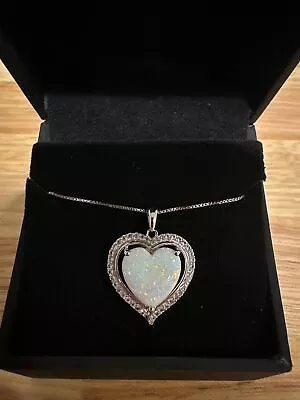 Zales Heart -Opal & White Sapphire Swirl Frame Pendant In Sterling Silver • $99