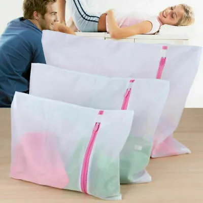 3 X Zipped Laundry Washing Mesh Net Clothes Bra Sox Underwear Machine Wash Bag. • £4.15