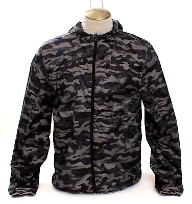 Kyodan Outdoor Black Camo Packable Zip Front Hooded Wind Shell Jacket Men's L • $69.99