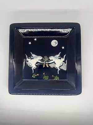 KAREN HOWELL Pottery LEGEND OF THE RABBIT MOON Rabbits Dancing Stars TRAY 8.5” • $128