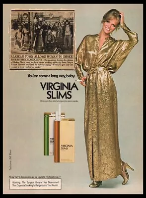 1977 Virginia Slims Cigarettes-Woman Smoking-Vintage Print Ad / Mini Poster- • $11.95