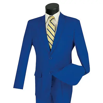 LUCCI Men's Royal Blue 2-Button Classic-Fit Poplin Polyester Suit - NEW • $75