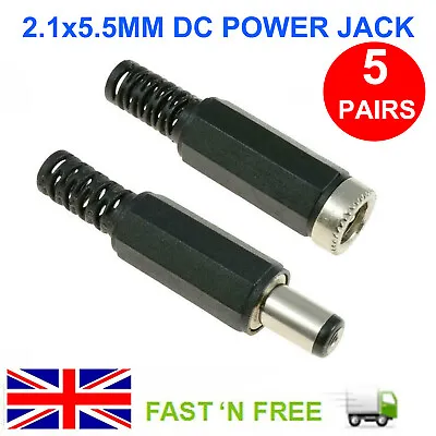 5 Pairs 2.1x5.5mm Male Female Dc Power Plug Socket Jack Connector Set Pcb Laptop • £3.45