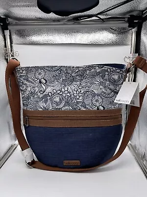 Sakroots Crossbody Purse Handbag Denim Blue Ivory Canvas Floral Print Msrp $68 • $54.80