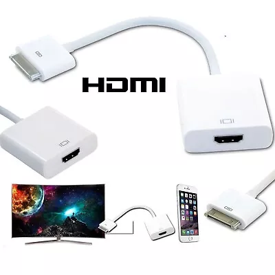 30Pins Dock To HDMI Female HDTV 1080P Adapter Cable For IPad 1 2 3 IPhone 4 4s • £8.99