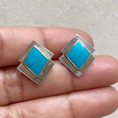 Vintage 925 Sterling Silver TURQUOISE Stud Earrings Mexico? Native American?  • £11.99