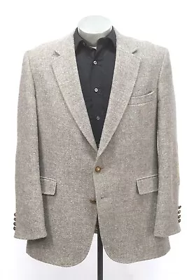 Vintage Mens Gray Brown TWEED Elbow Patches  Blazer Jacket Sport Suit Coat 44 L • $41.99