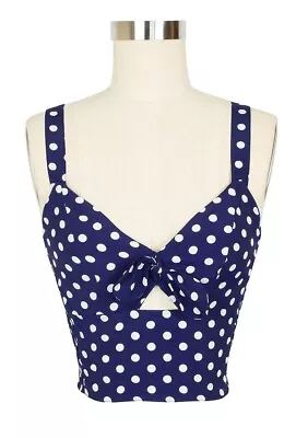 £66.88 • Buy NEW Trashy Diva Hottie Top 6 Big Polka Dot Blue Rayon 40s VTG Pin Up