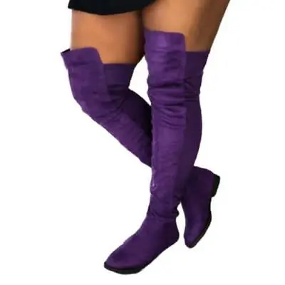 Womens Vintage Low Heels Round Toe Riding Slouch Over The Knee Thigh High Boots • $49.81