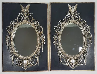 Rare Vintage Pair Victorian Ornate Mirrors Americana Eagle Black/Silver 13.5 X9  • $74.90