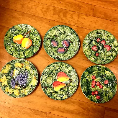 Neiman Marcus Majolica Fruit Plates Made In Italy Decorated  Set Of 6 • $69.95