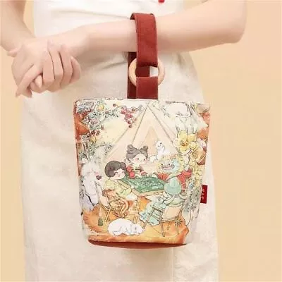 Canvas Bucket Bag Retro Painting Lunch Bags Simple Handbags  Women • £6.11