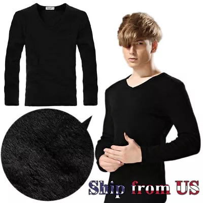 $12.59 • Buy Men's Casual Workout V Neck Long Sleeve Fleece Top Slim Fit Warm T-Shirt Tee US