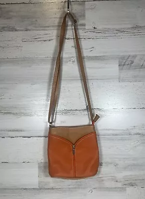 I MEDICI Orange & Tan Natural Leather Firenze Crossbody Bag Made In Italy • $44.99