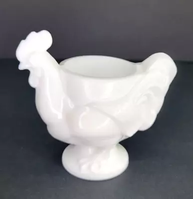 Vintage Imperial Glass White Satin Milk Glass Rooster Egg Cup MCM Farmhouse Gift • $14.99