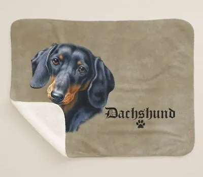 Dachshund Black & Tan Dog Breed Profile Art Brown Sherpa Fleece Throw Blanket  • $42.95