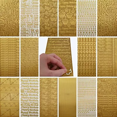 GOLD STICKER SETS Peel Off Outline Craft Card Making Letters Numbers Scrapbook • £2.48