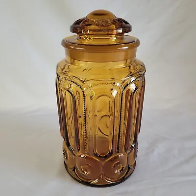 Large Vintage LE Smith Amber Glass Apothecary Jar Canister Moon & Stars 11  Tall • $19.99