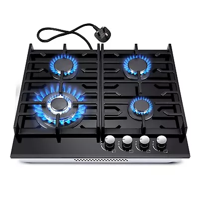 60cm Gas Hob 4 Burners Black Glass Built In Gas Cooktop Cast Iron Support NG/LPG • £143.99