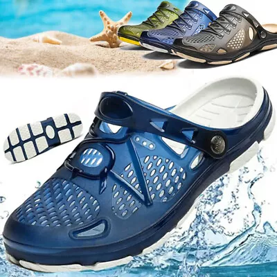 Mens Hollow Beach Sandals Slip On Slippers Clogs Womens Casual Garden Flat Shoes • £10.88