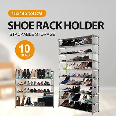 $27.94 • Buy 50 Pairs 10 Tiers Stackable Storage Shoe Rack Cabinet Organiser Fabric Gray