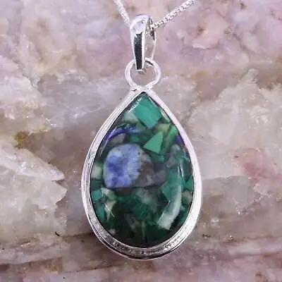 Copper Malachite 925 Sterling Silver Loop Handmade Jewelry Pendant Of 40 Mm • £15.99