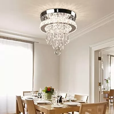 Modern Crystal Ceiling Light LED Chandelier Flush Mount Light Fixture For Foyer • $54.99