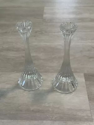 Set Of 2 Vintage Mikasa Crystal Taper Candle Holders 8  Tall Park Lane • $26.95