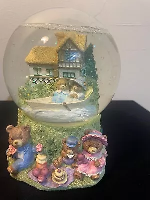 Vintage Musical 6.5” Snow Globe W/ Resin Base - Teddy Bears On A Picnic • $11