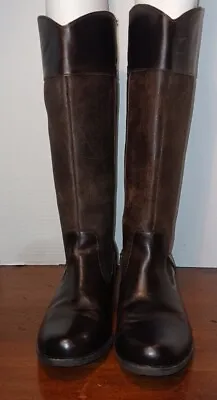 UGG Brown Leather Knee High Riding Style Pull On Boots Women's Sz 7 Tall • $29.95