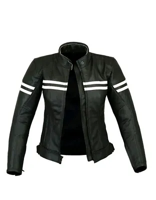 Women/ladies Black Motorcycle Leather Jacket Full Protection • $209.99