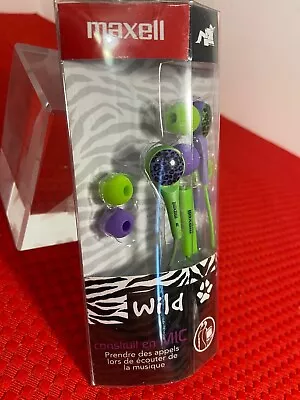 NEW Maxell 190348 Wild Things GreenPurple Wired In-Ear Earbuds With Built In MIC • $18