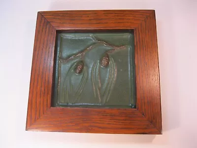 Ephraim Faience Art Pottery Tile 1999 Northwoods Pine Cone Matte Green Vintage • $130