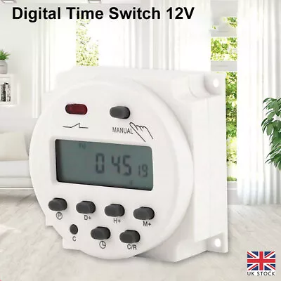 DC12V 16A LCD Digital Timer Switch Electronic Power Programmable Time Relay UK • £9.86