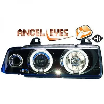 LHD Headlight Pair Angel Eyes Clear Black For BMW 3 Series Coupe Cabrio E36 • $318.12