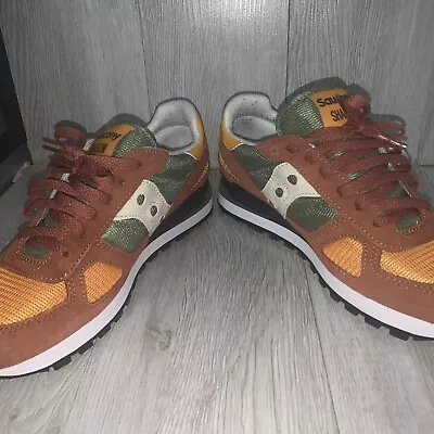 Saucony Shadow Shoes Mens Green Brown Orange Running Sneakers Trainer Low Size 7 • £44.55