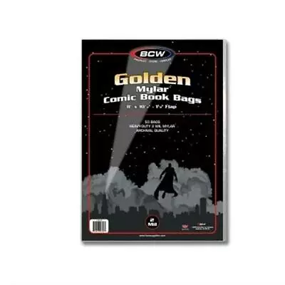 Golden Mylar Comic Book Bags 2 Mil Pack Of 50 BCW Archival Polyester Semi Rigid • $29.87