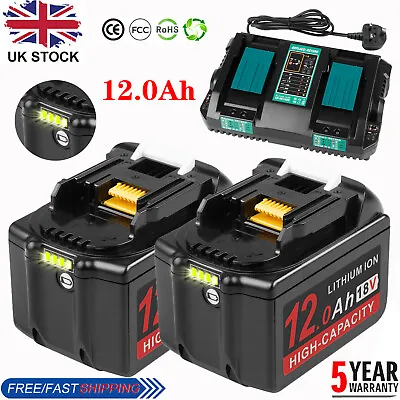 12Ah For Makita Battery Lithium 18V W/LED BL1890 BL1830B BL1850B BL1860B Charger • £35.99