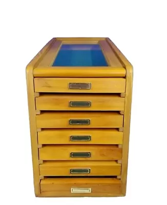 Wood Glass Display Case Cabinet Pen Knife Coin 7 Drawer Storage Collection • $427.40